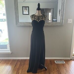 Black Beaded Floor Length High Slit Gown | Formal Dress​​​